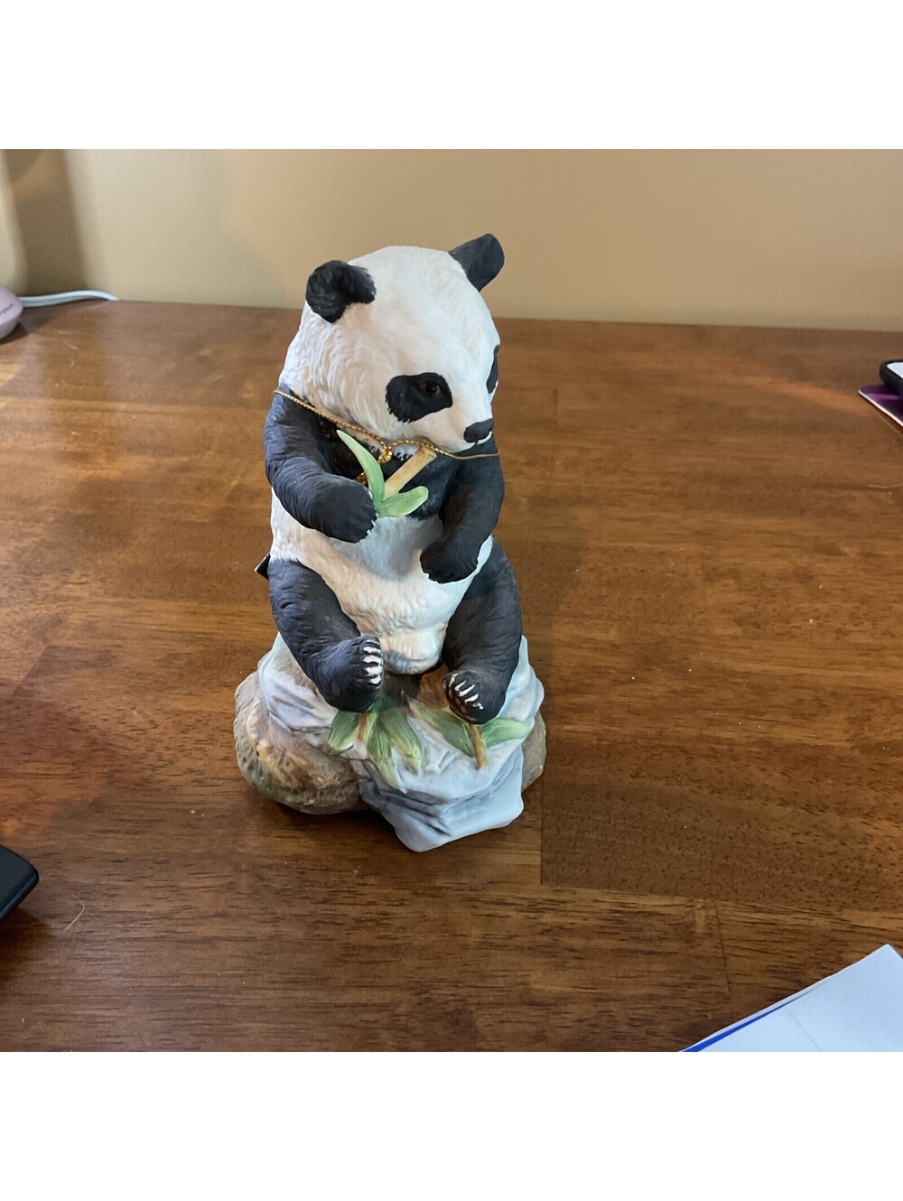 Vintage Porcelain Panda Eating Bamboo by Andrea by Sadek Figurine 5621
